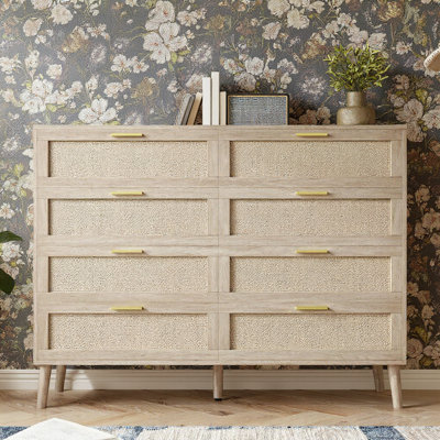 8 Drawer Rattan Dresser, With Handles
