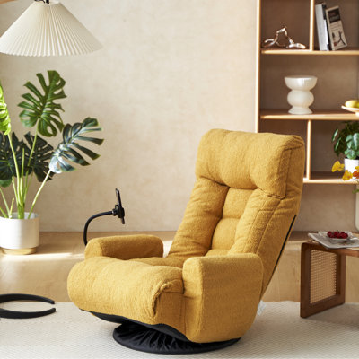 Chaise rotative avec options réglables, métal jaune, coussin de siège rembourré à 360 degrés, réglages, rembourrage confortable