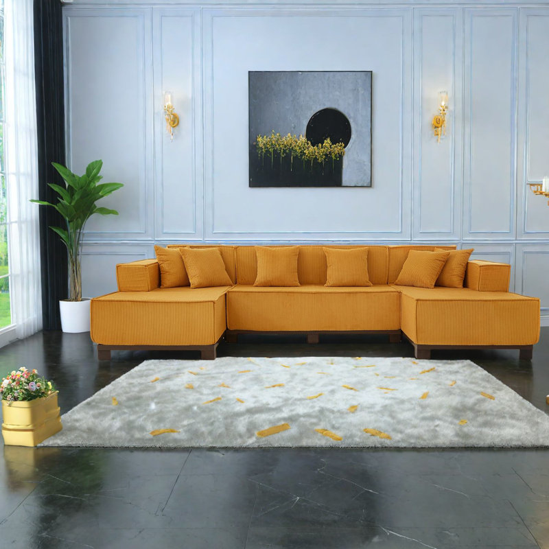 Spacieux modulaires en velours côtelé en forme de U avec lumières à DEL pour les salons modernes