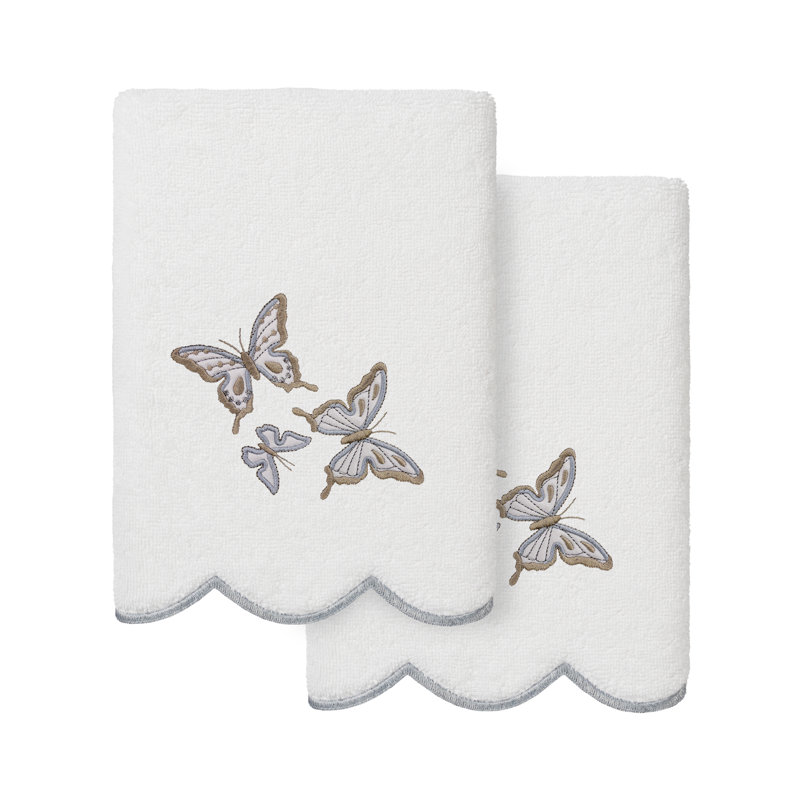 Ensemble de serviettes à main 2 pièces en lin 100% coton turc BRITNEY Linum Home Textiles, Blanc / Gris
