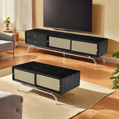 Vintage rattan TV cabinet tea table combination