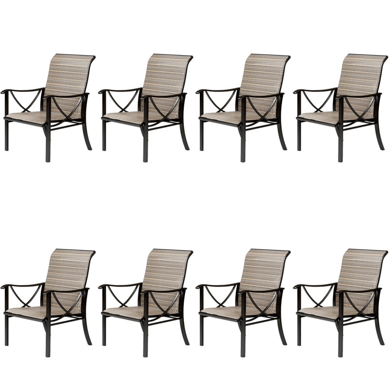 Structure en métal résistant à la rouille thermolaquée de 23,4 po de largeur, tissu de polyester respirant enduit de PVC, chaise de salle à manger d'extérieur à pieds réglables (ensemble de 8)