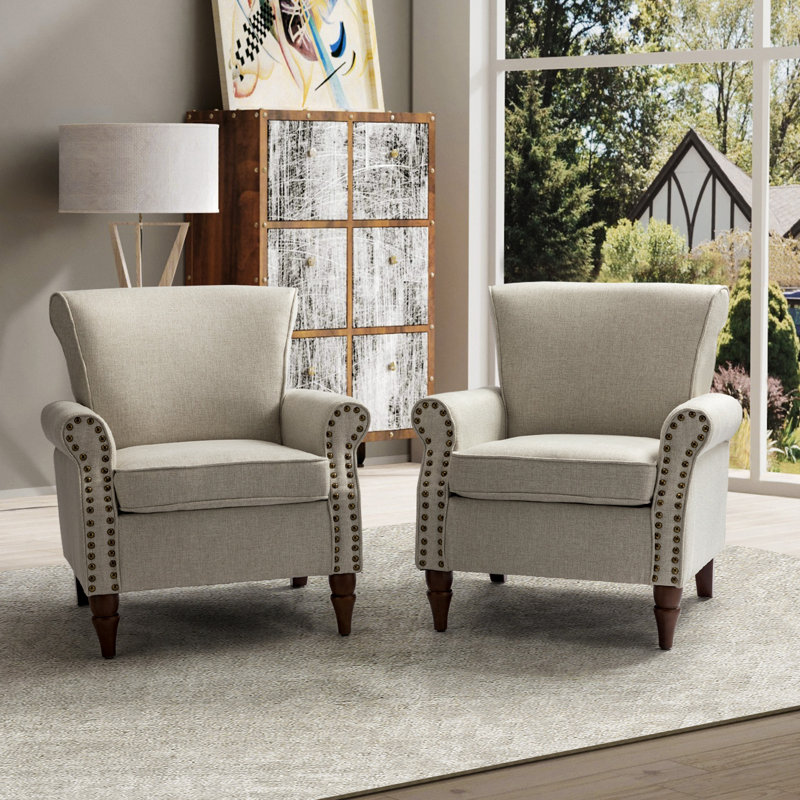 Mooresville Upholstered Armchair with Solid Wood Legs, Oatmeal Polyester