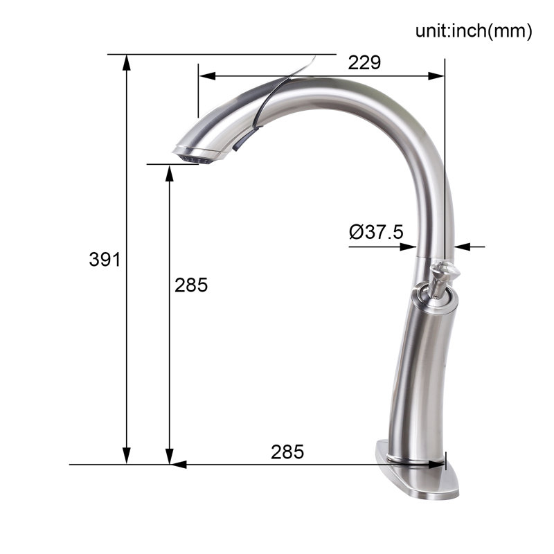Robinet de cuisine à une poignée et douchette extractible avec 2 modes de débit d'eau, Nickel brossé