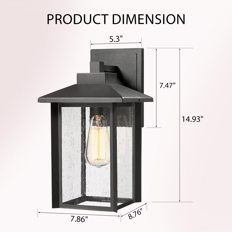 Outdoor Wall Lantern, Black Porch Lamp With Seeded Glass For Entryway, Garage (Black, 14.9"H)