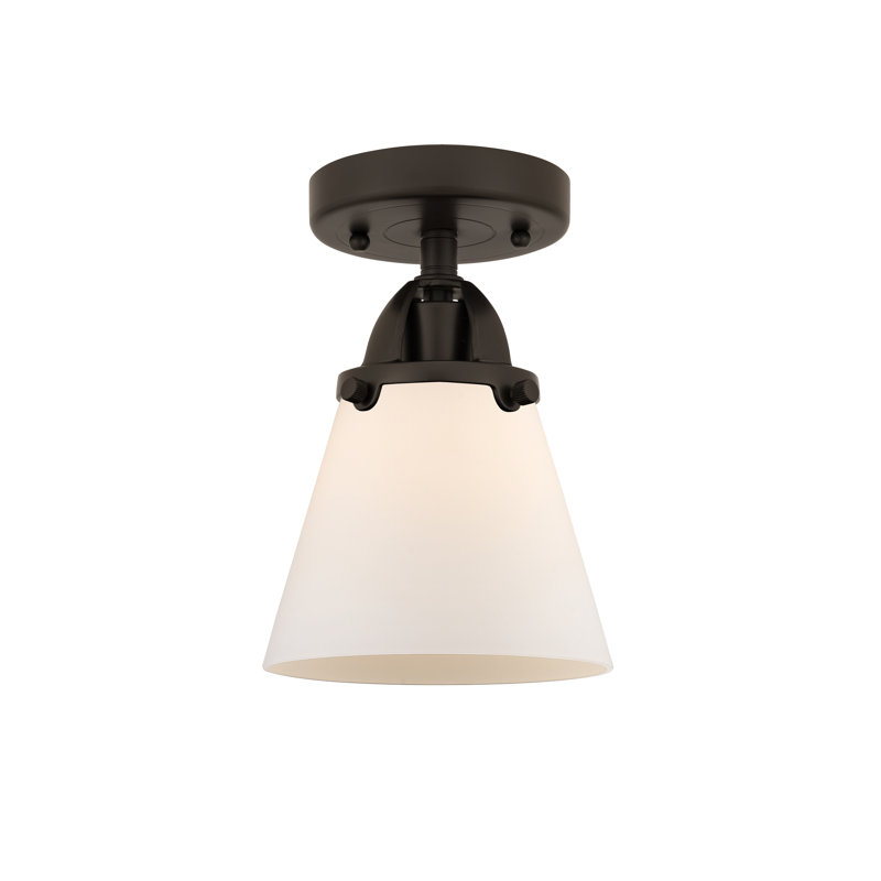 Plafonnier semi-encastré en verre à DEL, Blanc mat, H 9,25 po x l 6,25 po x P 6,25 po, Bronze huilé
