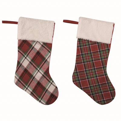  Ensemble de 2 bas de Noël en tissu écossais en tissu