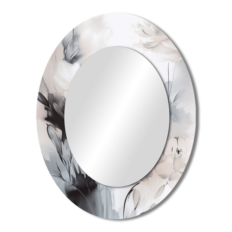 Miroir mural Delicate Gray Flowers V - Modern Farmhouse, 43 po x 33 po