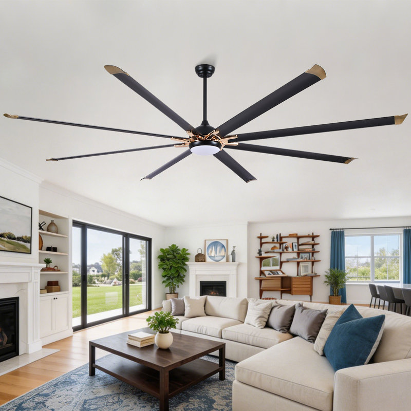 Ventilateur de plafond industriel standard à 8 pales avec télécommande et contrôle intelligent, 100 po de largeur