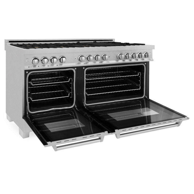 ZLINE 60 In. 7.4 Cu. Ft. Legacy Dual Fuel Range with 9 Burner Gas Cooktop and 2 Electric Convection Ovens, Brass Burners