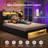 Full Upholstered Bed Frame With Spacious Storage Headboard, 5 Open Shelves, 2 Footboard Cubbies, Rgb Lights & Charging Station, No Box Spring Needed, Black-1895153606