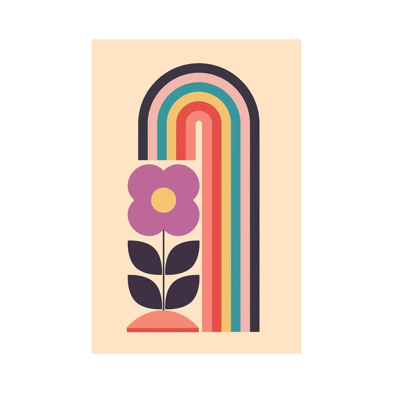 «Geometric Abstraction Rainbow Flower», reproduction d'art sur toile tendue, 26 po x 18 po, Toile tendue avec châssis