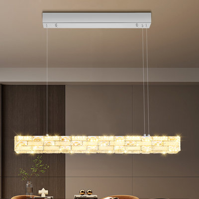 32inch Rectangle Chrome K9 Crystal Chandelier Modern Linear Pendant Lighting Fixture For Dining Room Kitchen Island