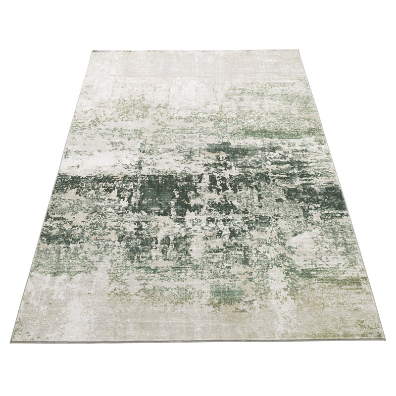 Abstract Ultra soft Stain Guarded Ivory Olive Area Rug, Rectangle 120 x 180 cm