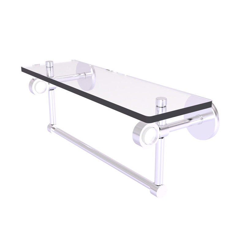 Tablette murale en verre Margolis, Chrome satiné, H 6,2 po x l 22 po x P 5,65 po