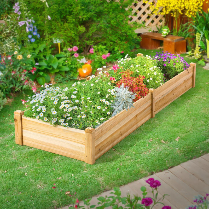 Wooden Raised Garden Planter Bed with divider - Natural- 96x24x10 inch - Upgrade