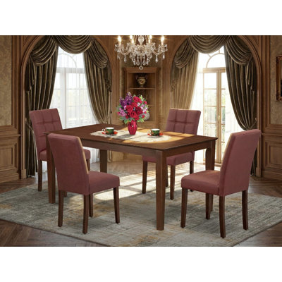 5-Piece Linen White Finish Solid Wood Top - Rectangular Dining Room Set - Seats 4