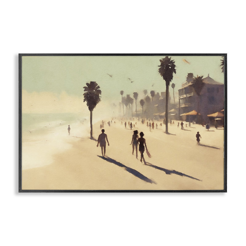  Art giclée par Tropical Shore Walk par Noah Bay, H 12 po x l 18 po, Giclée encadrée noir minuit