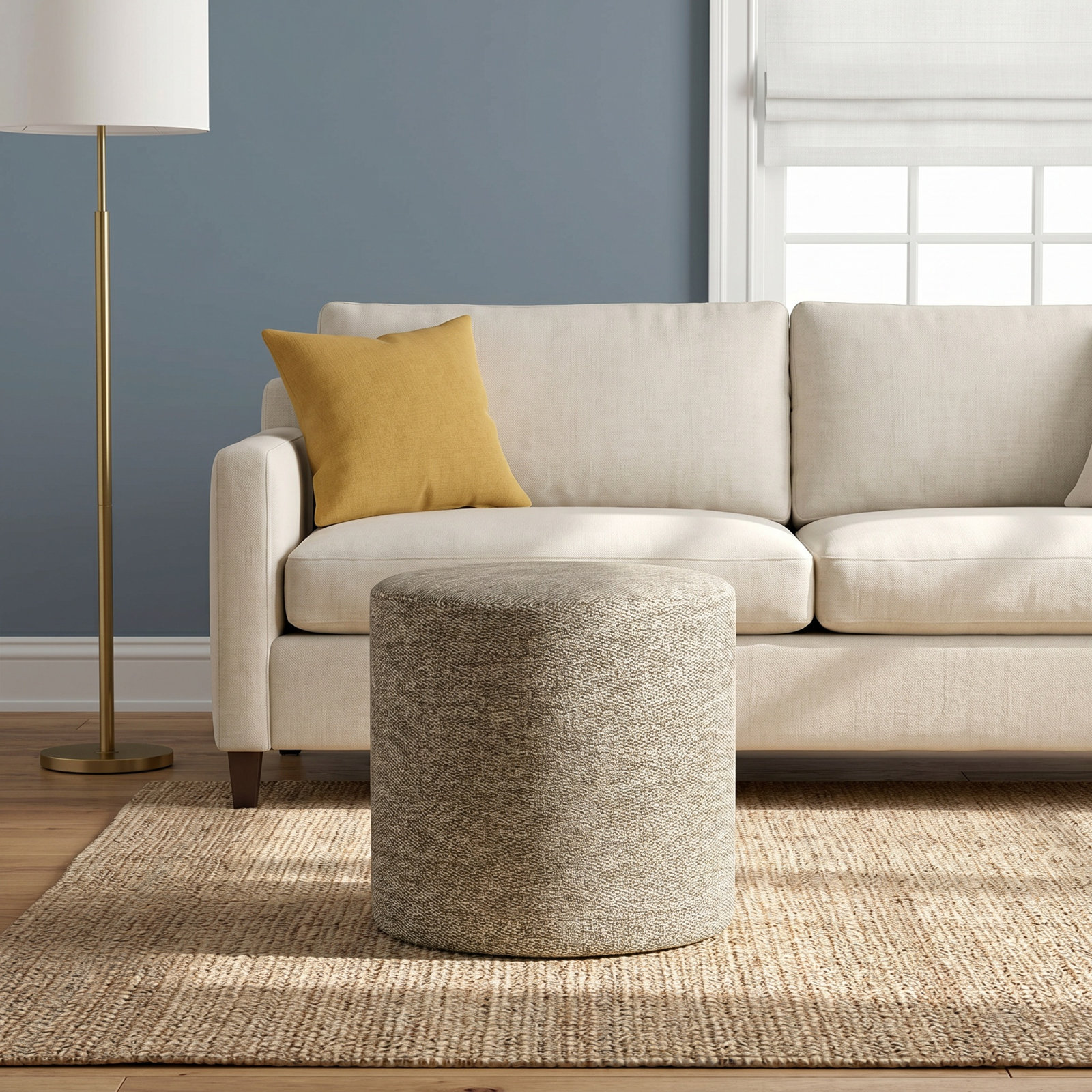 Orlando Upholstered Ottoman, Classic Navy Linen