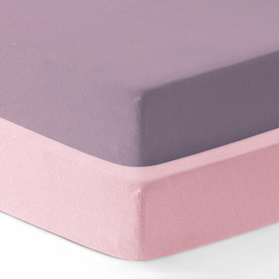 2 Pack Standard Crib Sheets Boys & Girls, 100% Cotton Jersey Crib Fitted sheets, Baby Crib sheet, Toddler Bed Sheets, 52x28" Crib Mattress Sheet | Purple & Pink