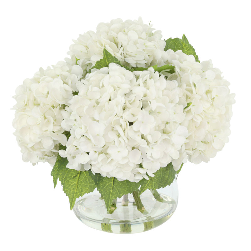 Hydrangea Bouquet In Bubble Glass Vase, White