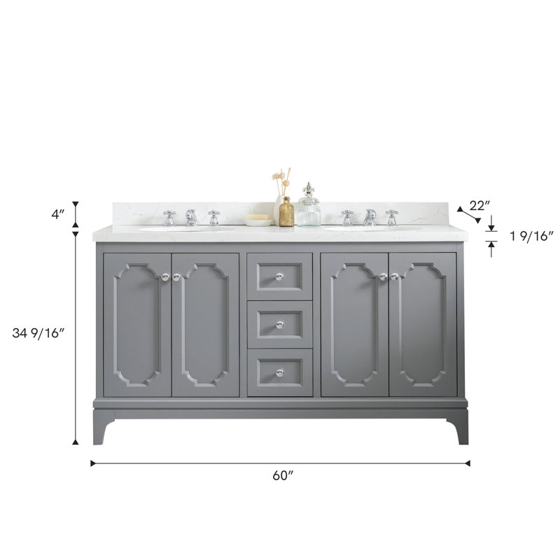 Queen 60" Double Bathroom Vanity Set with Mirror, Waterfall, Cashmere Gray