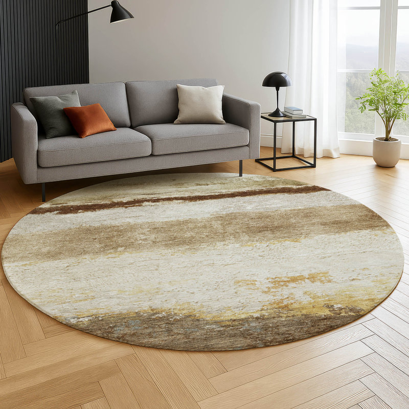 Premium Machine Washable Mayfield Striped Rug, 8' Round, Brown