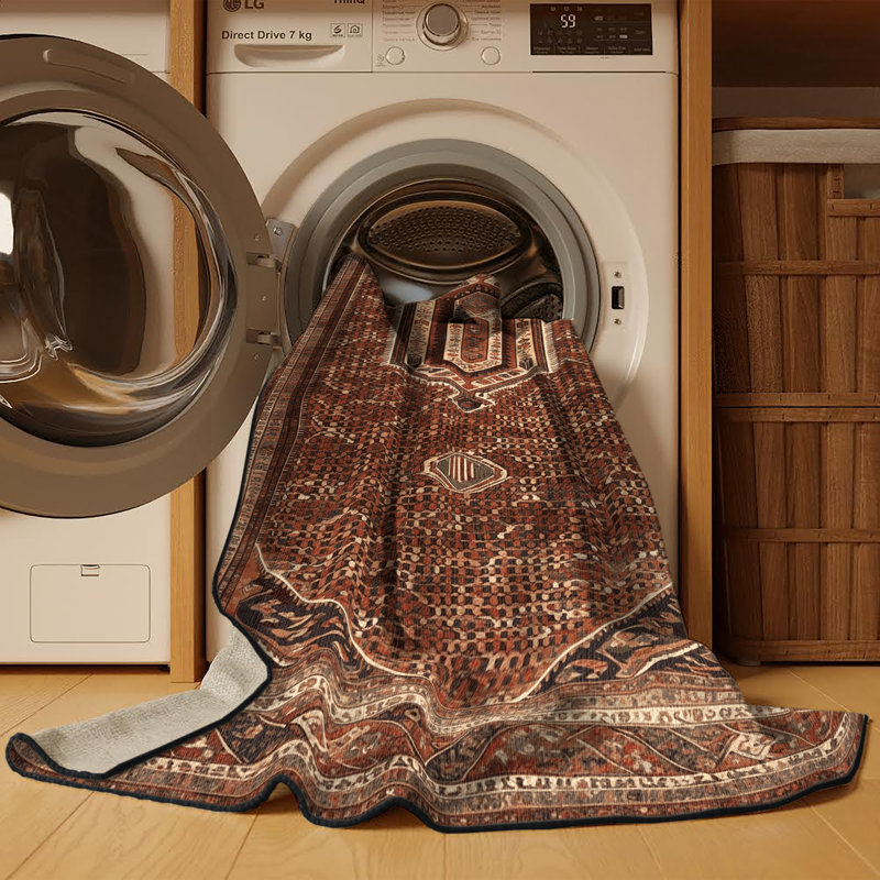 Machine Washable Persian Brown Area Rug, Round 3' x 3'