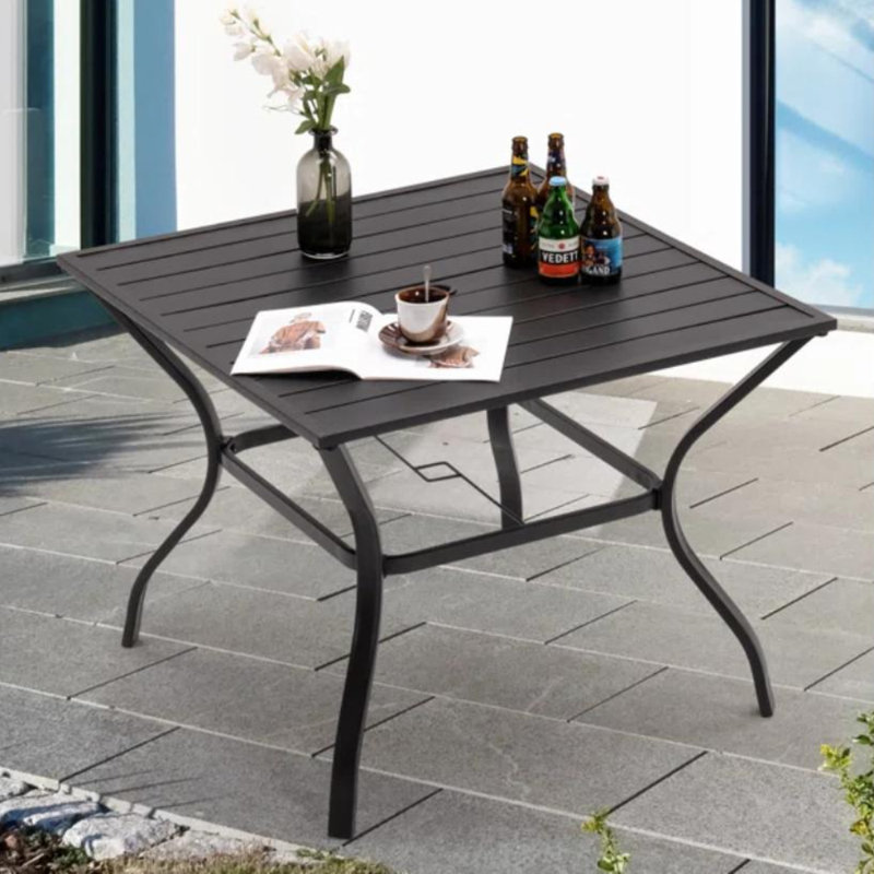 Bhairavi Square Metal Outdoor Dining Table With Umbrella Hole , 37'' in. W 37'' in. D