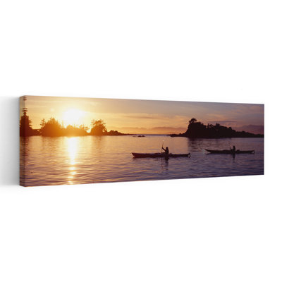Two People Kayaking In The Sea, Broken Islands, Pacific Rim National Park Reserve, British Columbia, Canada Abstract Contemporary Sunset Tree Wall Art
