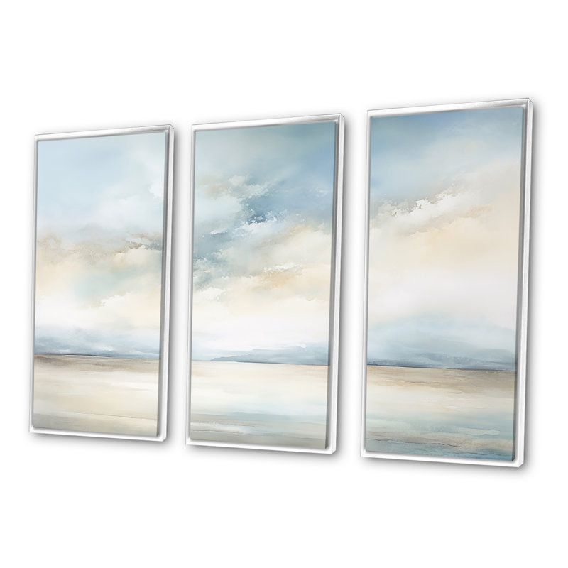 Minimalisme, ciel nuageux paysage IV - ensemble d'art sur toile ciel, Cadre flottant blanc, H 32 po x l 48 po x P 1 po
