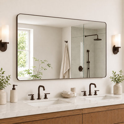 Leyat Modern Rectangle Metal Frame Wall Mirror for Bathroom