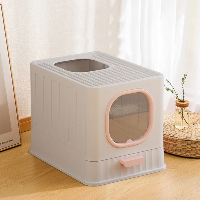Polyethylene Plastic Enclosed Litter Box with Scoop, Pink