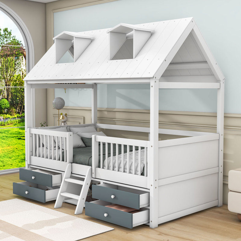 Lit mezzanine avec tiroirs Yacine Kids, Simple, Blanc