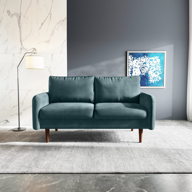 Anacapa 58" Velvet Round Arm Sofa Loveseat, Prussian Blue Velvet