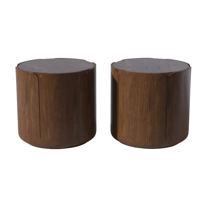 Ensemble de tables d'appoint pour l'extérieur 19,29 po H, ensemble de tabourets de jardin modernes en grain de bois, robuste en oxyde de magnésium imperméable, table sans assemblage pour patio, jardin, cour, salon, brun, ensemble de 2