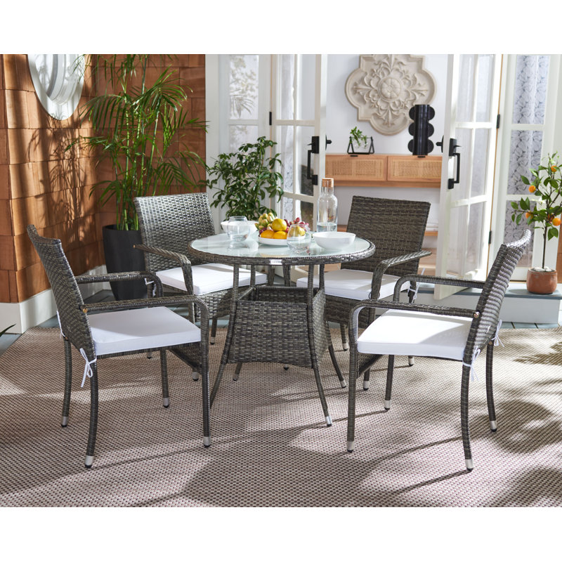 Ensemble bistro rond pour 4 personnes avec coussins Laina, Brun gris