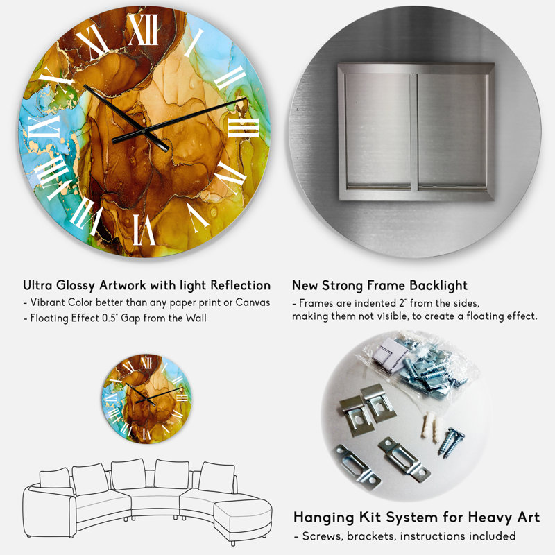 Horloge murale moderne brune et turquoise, Moyen