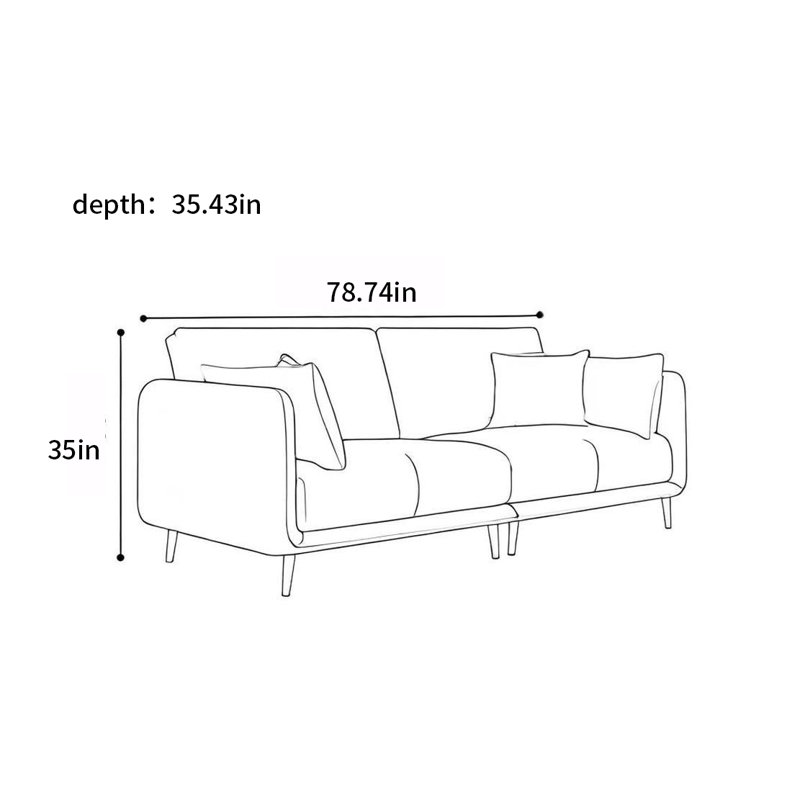 Canapé minimaliste moderne italien, H 35 po x l 78,74 po x P 35,43 po