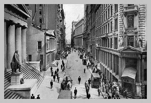 "wall street, 1911" par moïse, reproduction de photo, H 28 po x l 42 po x P 1,5 po