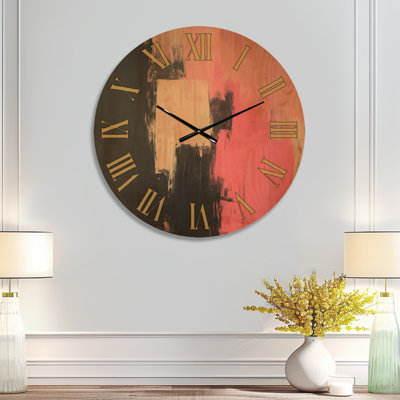 Horloge murale ronde moderne à motif abstrait Blush And Shadow, imprimée sur bois