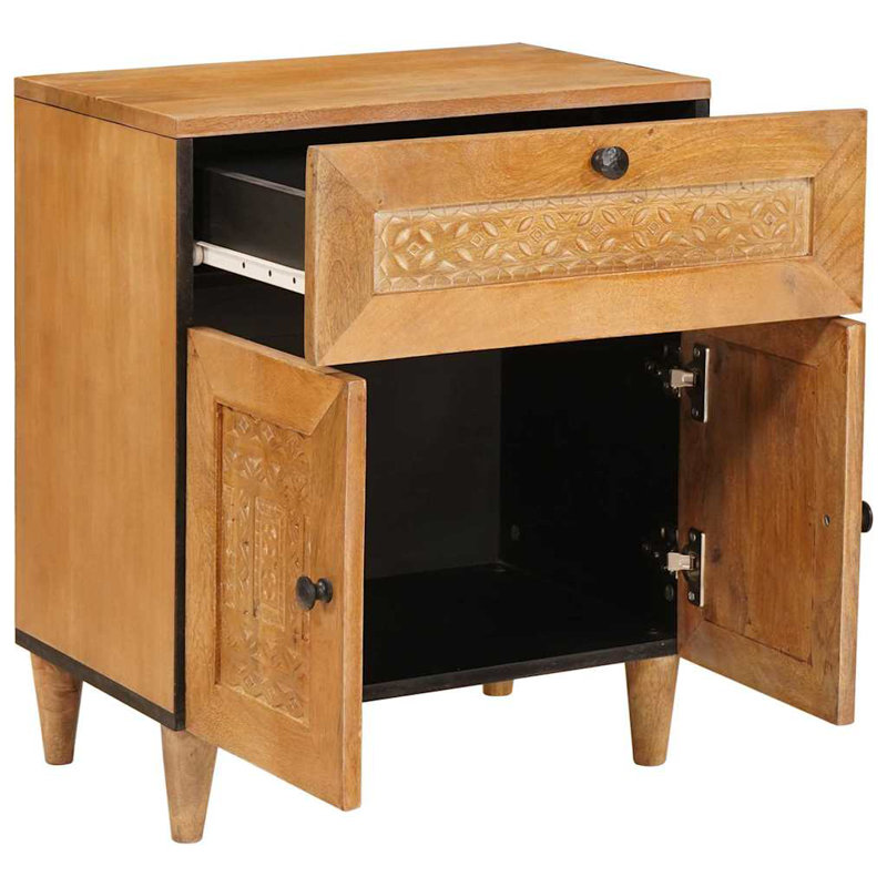 50cm W Solid Wood Bedside Table, Light Brown