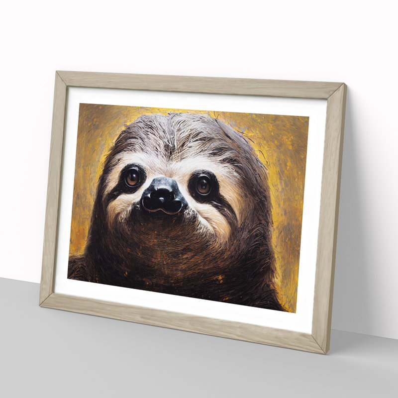 Striking Sloth - Single Picture Frame Painting, 25cm H x 34cm W x 2cm D, Oak