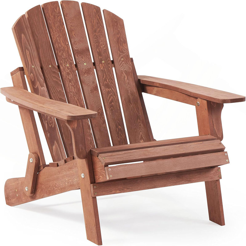Chaise Adirondack pliante en bois surdimensionnée avec dossier et siège pré-assemblés, chaise de patio en bois pour patio
