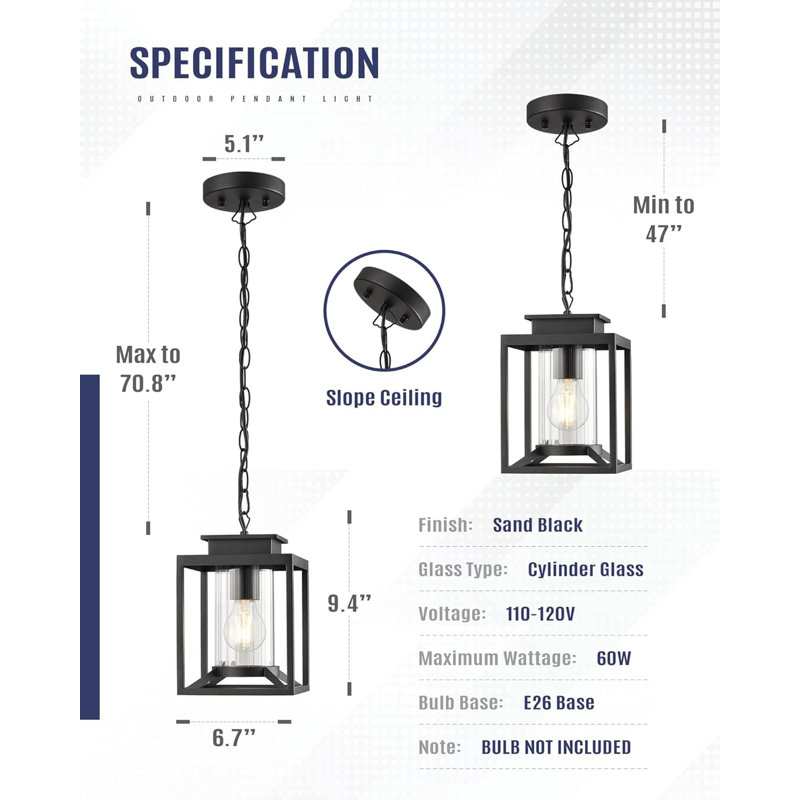 Luminaire suspendu d'extérieur moderne en verre E26