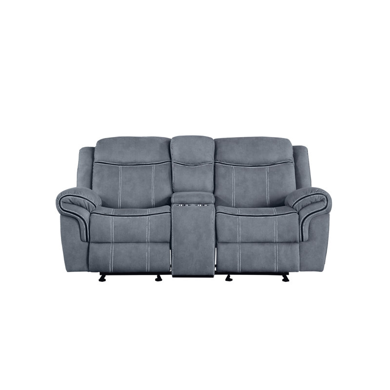 Causeuse inclinable en velours gris à deux tons Zubaida avec port USB et console, Gris