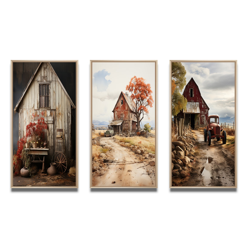 Barns Charm rustique - ensemble d'art floral de 3 pièces, Cadre naturel flottant, H 28 po x l 36 po