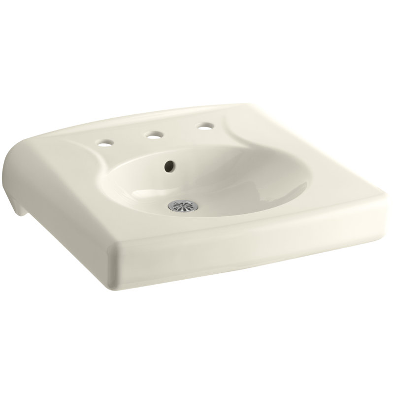 Brenham Ceramic 22" Wall Mount Bathroom Sink with Overflow, Almond, 8'' Widespread