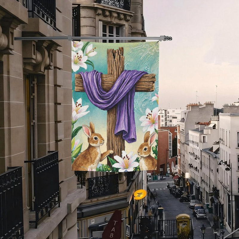 Drapeau croix de lapin, pour l'intérieur et l'extérieur, L 70 x l 47