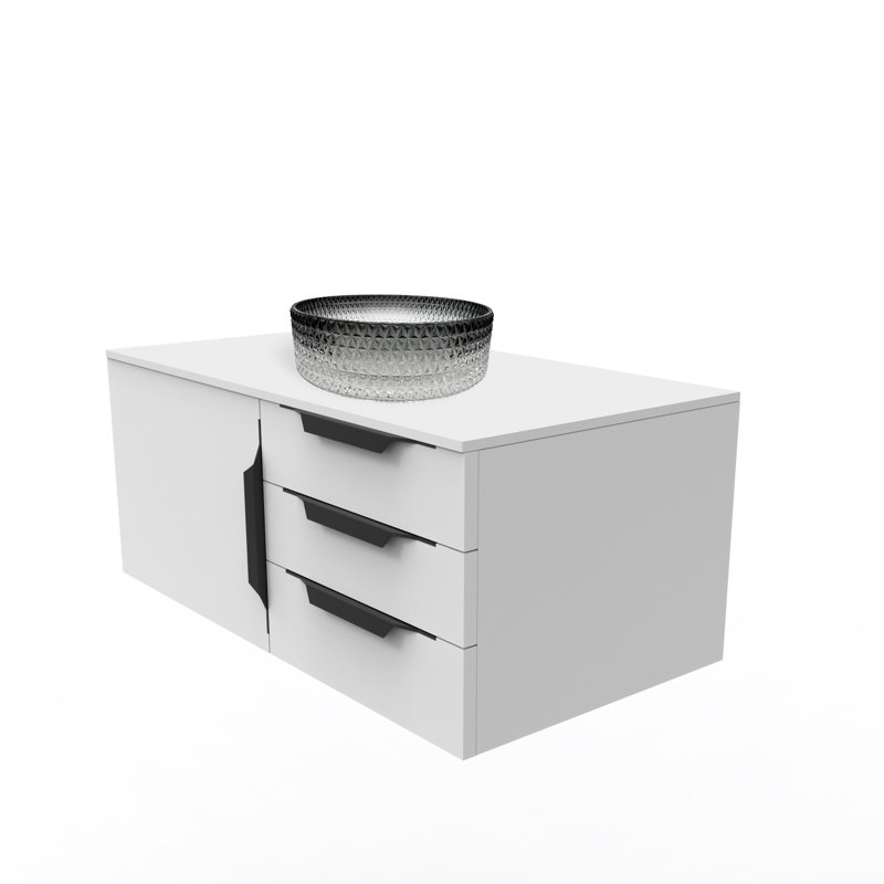 Wildsee 36" Floating Single Bathroom Black Vanity Set With Pink Tempered Glass Vessel Sink, White, Black Gradient